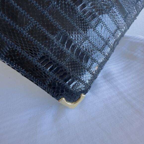 Vintage Delane Handbag Fashion Italy Black Eel Briefcase Amiet Brass Hardware - Picture 4 of 11